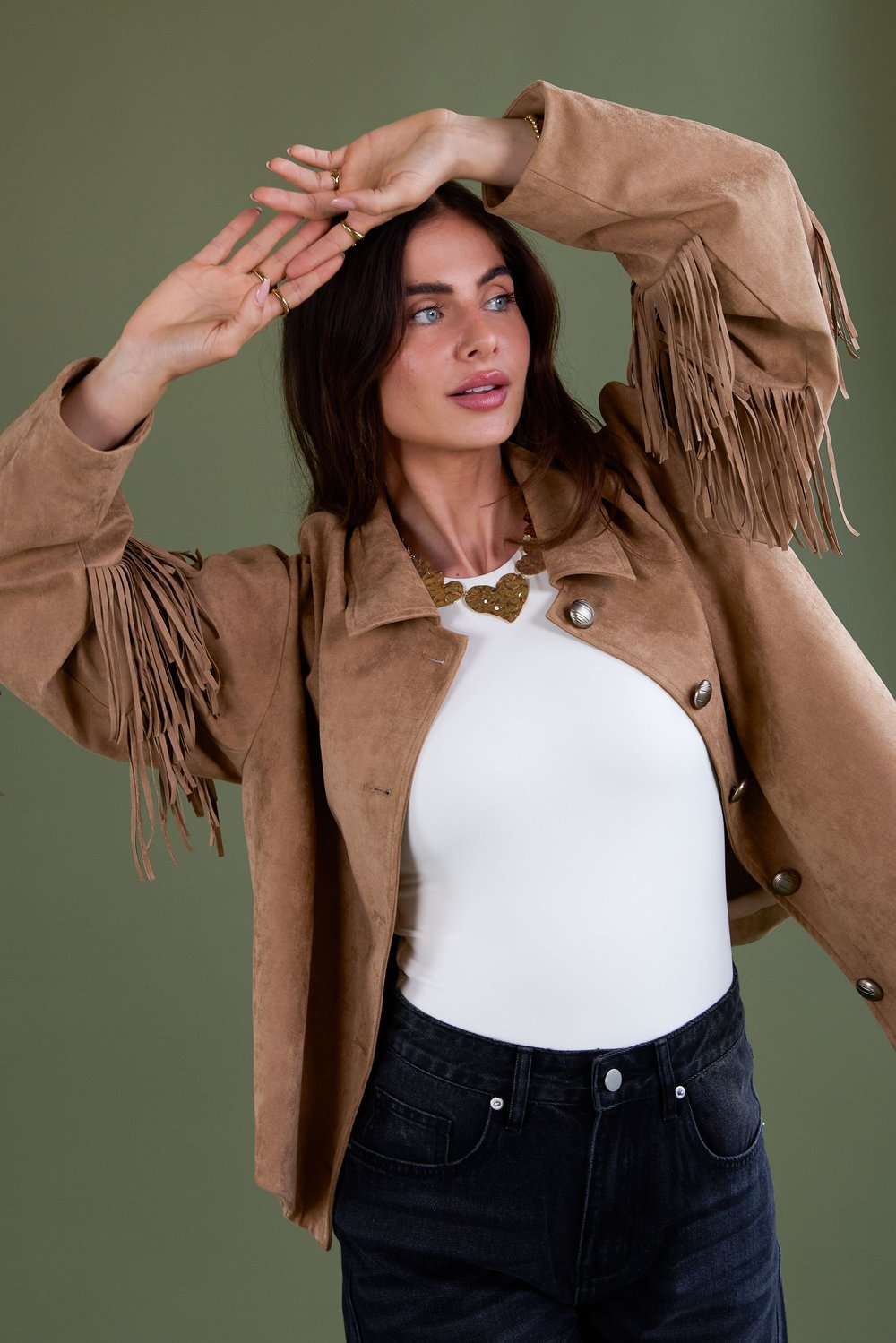 Suede-look jacket with fringes h5Picture6